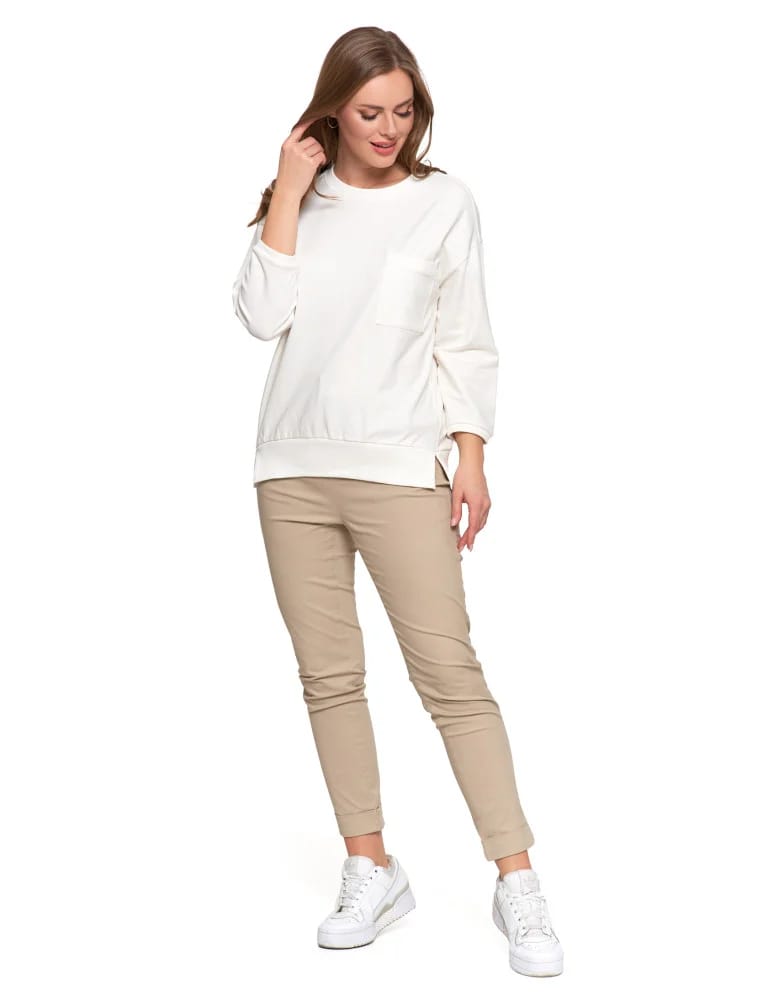 Bluzy damskie - Bluza damska z kieszonką o luźnym kroju BIAŁY  - produkt moraj.pl 3