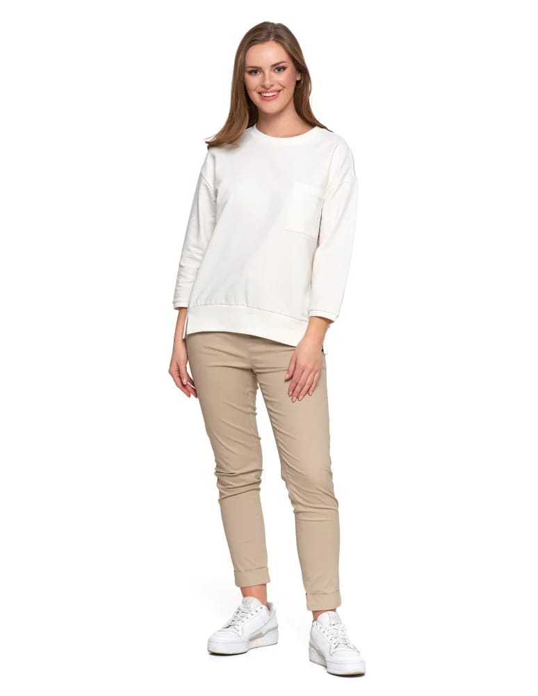 Bluzy damskie - Bluza damska z kieszonką o luźnym kroju BIAŁY  - produkt moraj.pl 5