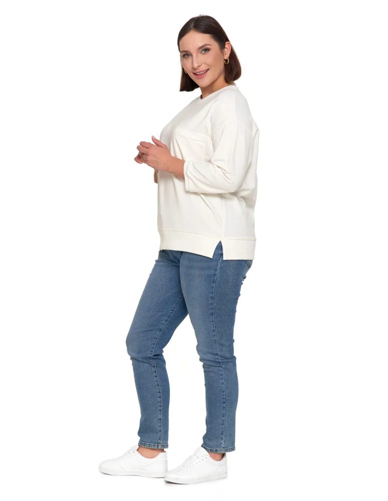 Bluzy damskie - Bluza damska z kieszonką o luźnym kroju BIAŁY  - produkt moraj.pl 8