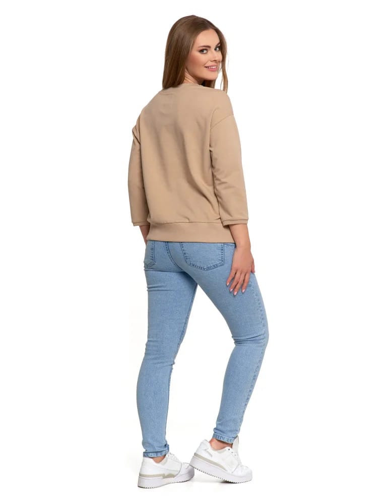 Bluzy damskie - Bluza damska z kieszonką o luźnym kroju BEŻOWY  - produkt moraj.pl 5