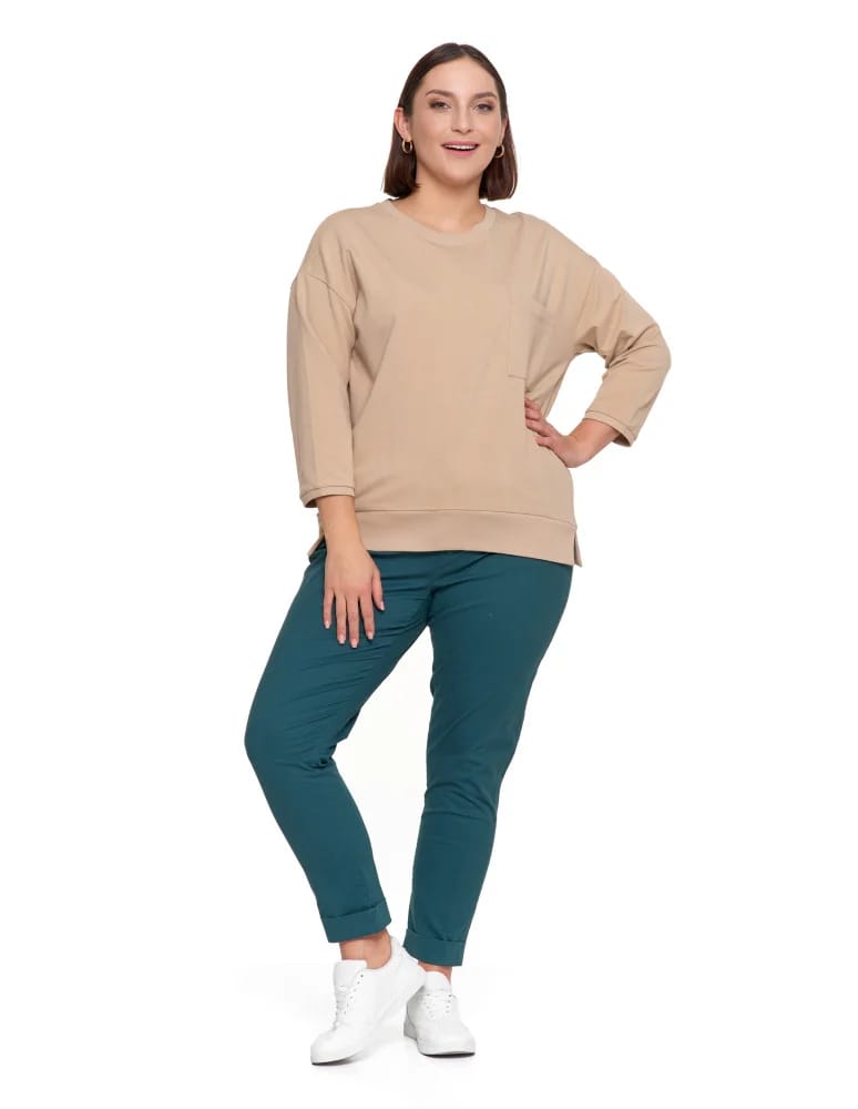 Bluzy damskie - Bluza damska z kieszonką o luźnym kroju BEŻOWY  - produkt moraj.pl 7