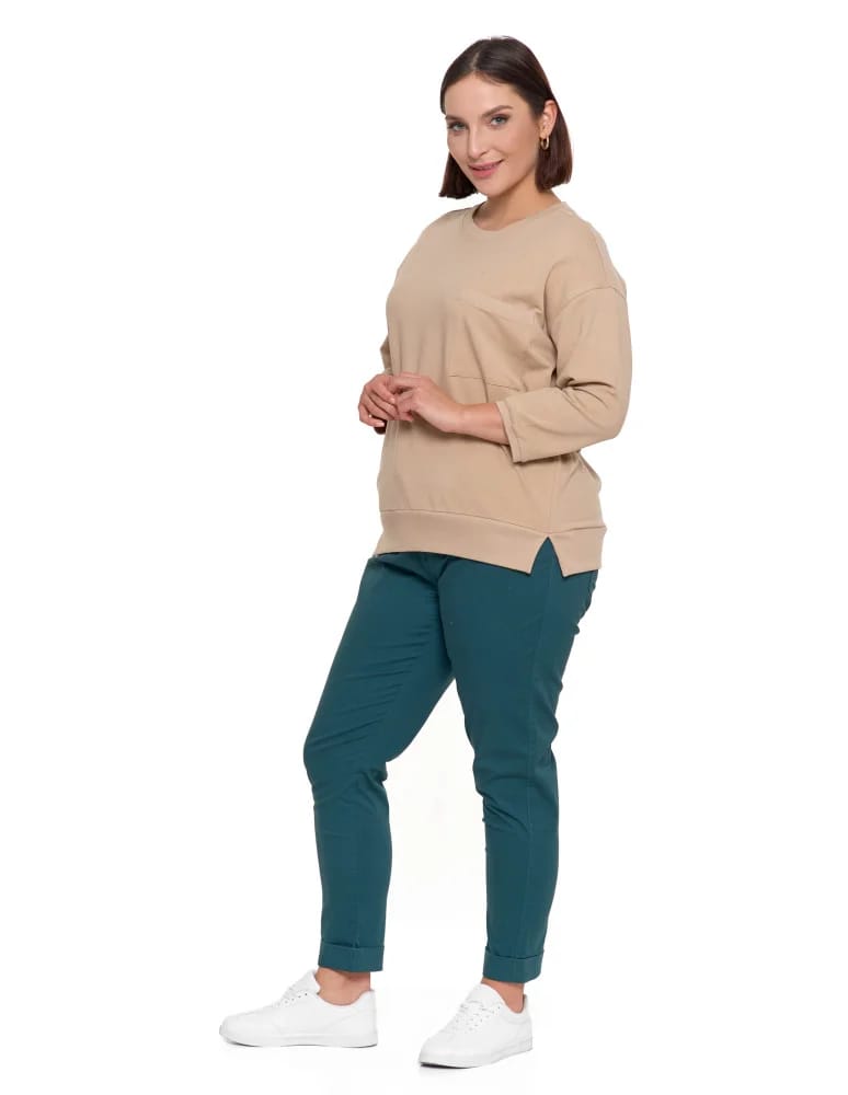 Bluzy damskie - Bluza damska z kieszonką o luźnym kroju BEŻOWY  - produkt moraj.pl 8