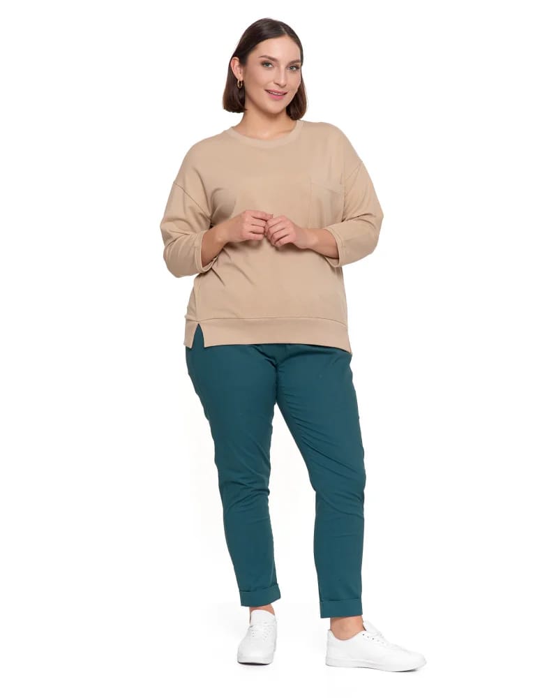 Bluzy damskie - Bluza damska z kieszonką o luźnym kroju BEŻOWY  - produkt moraj.pl 10
