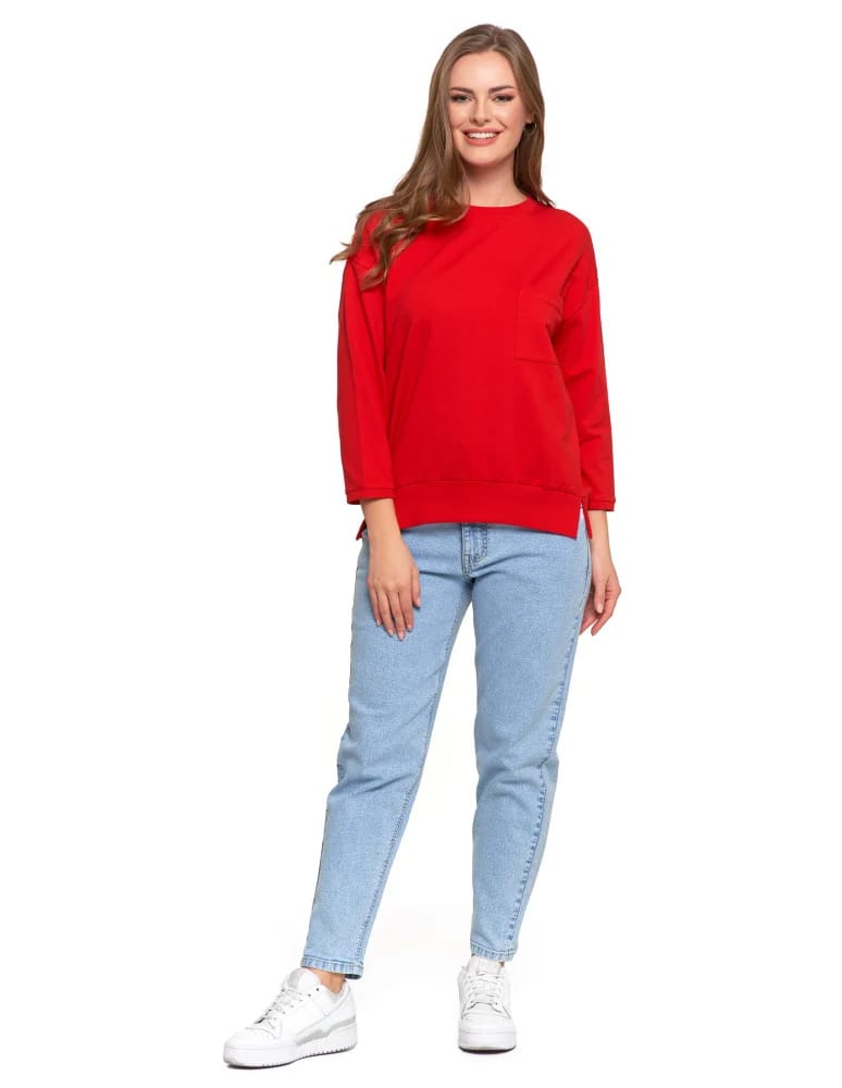 Bluzy damskie - Bluza damska z kieszonką o luźnym kroju CZERWONY  - produkt moraj.pl 5