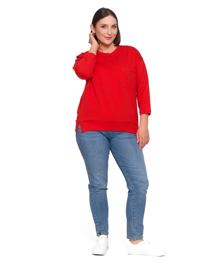 Bluzy damskie - Bluza damska z kieszonką o luźnym kroju CZERWONY  - produkt moraj.pl 9