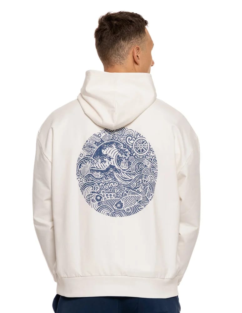 Bluzy męskie - Męska bluza dresowa z kapturem i nadrukiem na plecach BIAŁY - produkt moraj.pl 2
