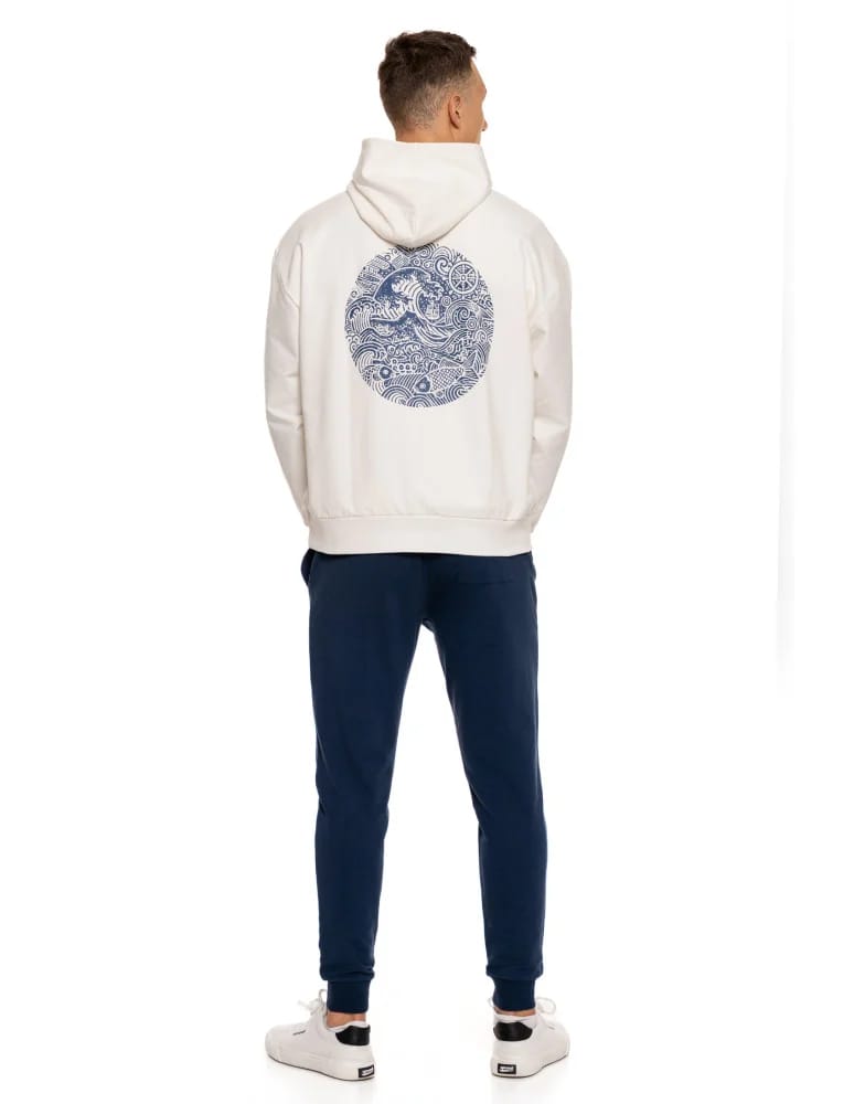 Bluzy męskie - Męska bluza dresowa z kapturem i nadrukiem na plecach BIAŁY - produkt moraj.pl 7