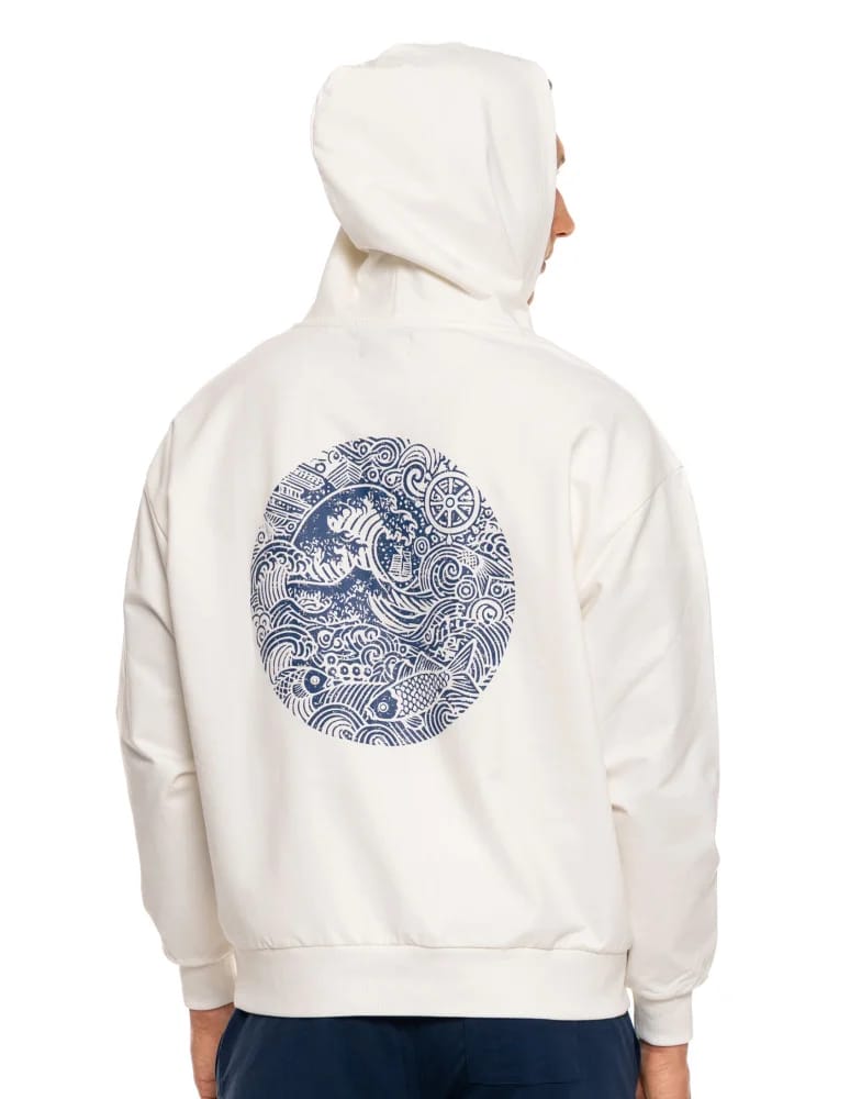 Bluzy męskie - Męska bluza dresowa z kapturem i nadrukiem na plecach BIAŁY - produkt moraj.pl 12