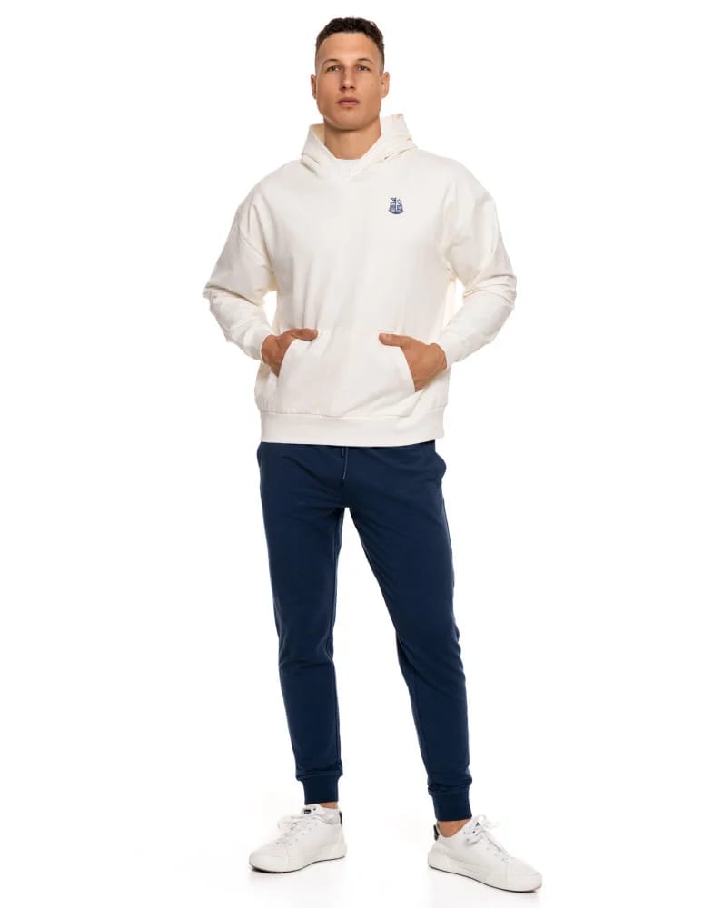 Bluzy męskie - Męska bluza dresowa z kapturem i nadrukiem na plecach BIAŁY - produkt moraj.pl 13
