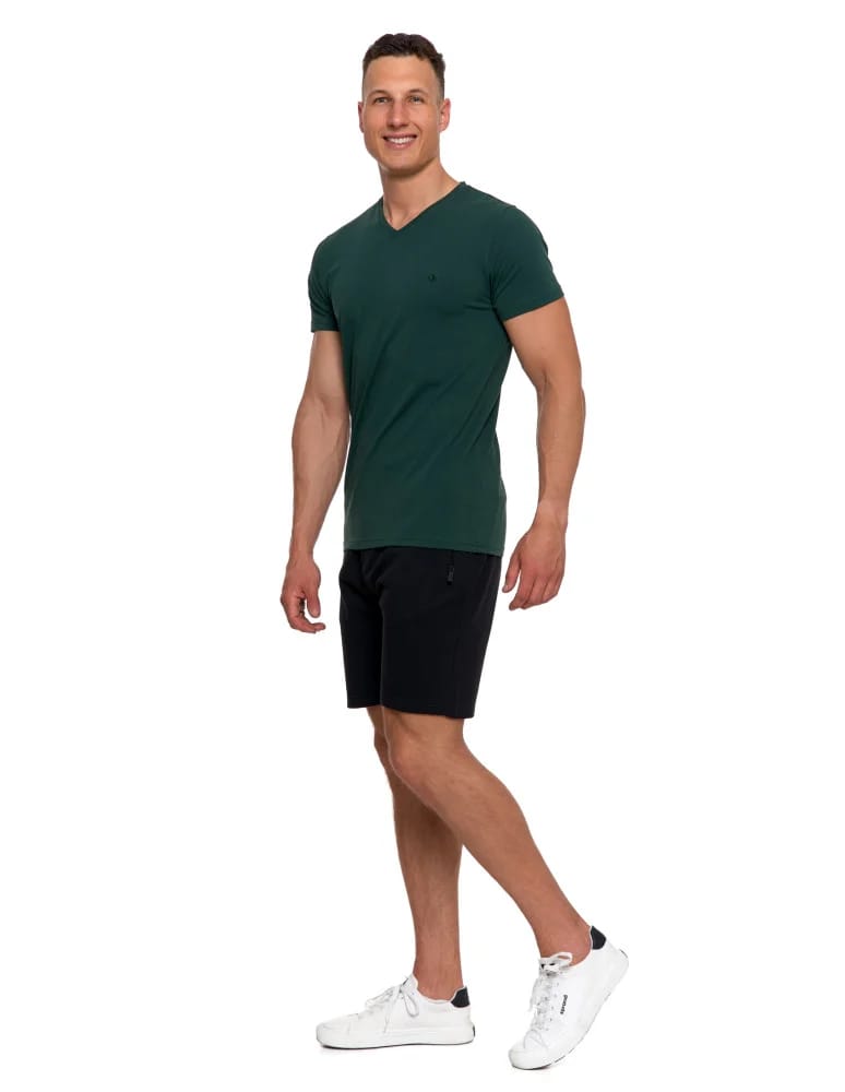Koszulki i Tank Topy - Koszulka męska bawełna Premium T-shirt dekolt w serek KHAKI - produkt moraj.pl 2