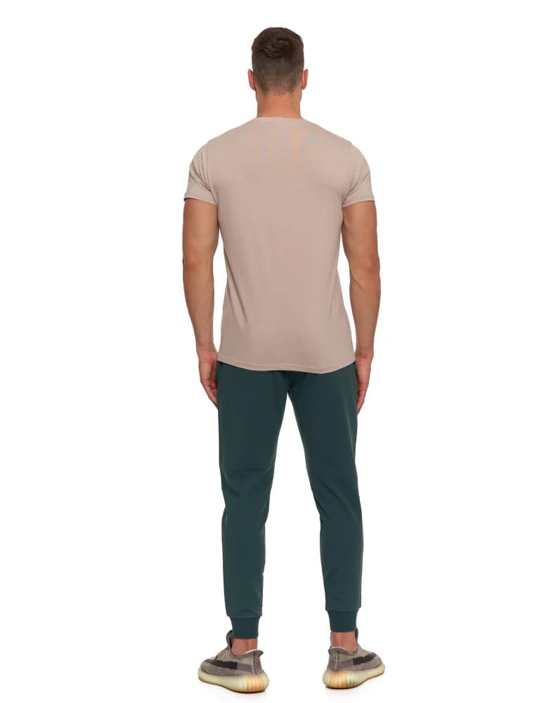 Koszulki i Tank Topy - Koszulka męska bawełna Premium T-shirt dekolt w serek BEŻOWY - produkt moraj.pl 3
