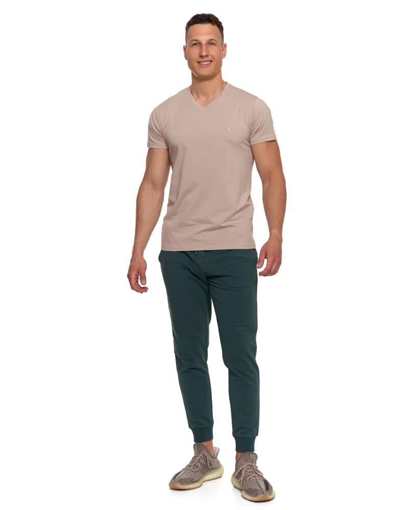 Koszulki i Tank Topy - Koszulka męska bawełna Premium T-shirt dekolt w serek BEŻOWY - produkt moraj.pl 5