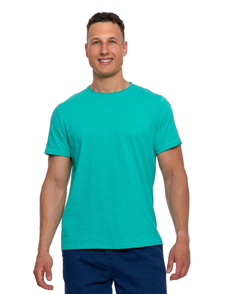 T-shirt męski basic z bawełny slub TURKUSOWY