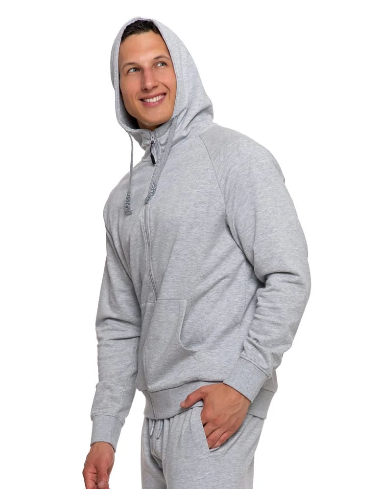 Bluzy męskie - Męska bluza dresowa z kapturem rozpinana JASNY SZARY - produkt moraj.pl 5