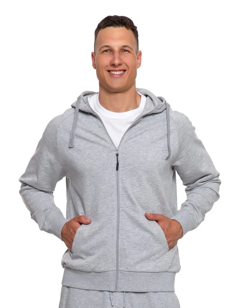 Bluzy męskie - Męska bluza dresowa z kapturem rozpinana JASNY SZARY - produkt moraj.pl 6