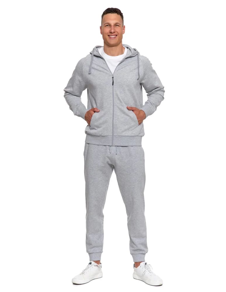Bluzy męskie - Męska bluza dresowa z kapturem rozpinana JASNY SZARY - produkt moraj.pl 7
