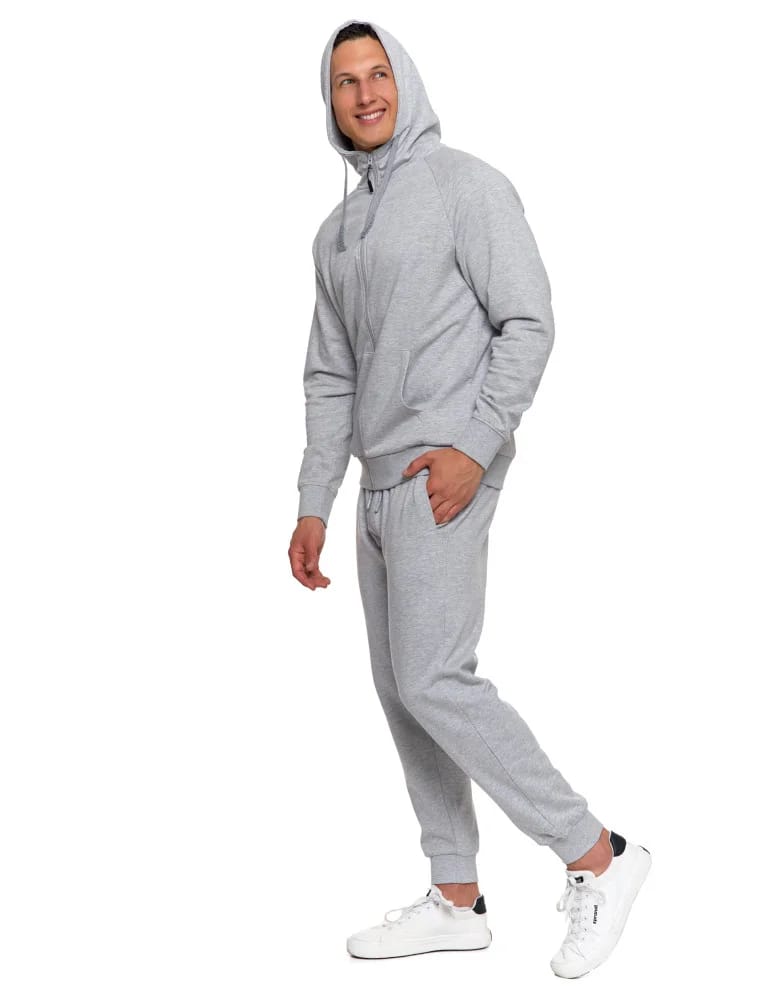 Bluzy męskie - Męska bluza dresowa z kapturem rozpinana JASNY SZARY - produkt moraj.pl 10