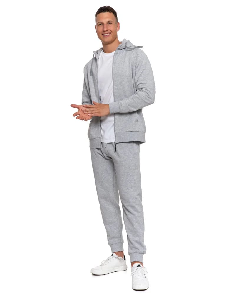 Bluzy męskie - Męska bluza dresowa z kapturem rozpinana JASNY SZARY - produkt moraj.pl 11