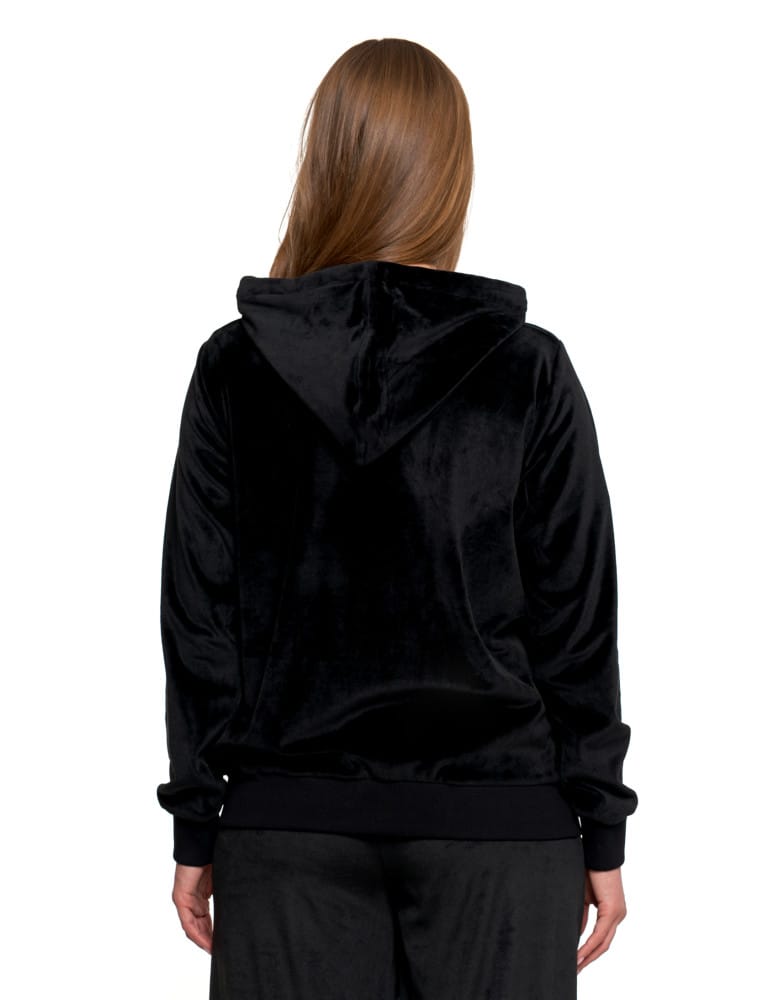Bluzy damskie - Damska welurowa bluza z kapturem i zamkiem CZARNY  - produkt moraj.pl 6