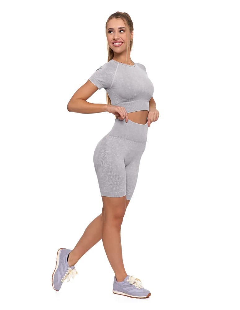 Legginsy damskie - Legginsy kolarki damskie z wysokim stanem i efektem push-up SZARY  - produkt moraj.pl 2