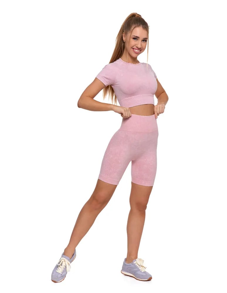 Legginsy damskie - Legginsy kolarki damskie z wysokim stanem i efektem push-up RÓŻOWY  - produkt moraj.pl 3