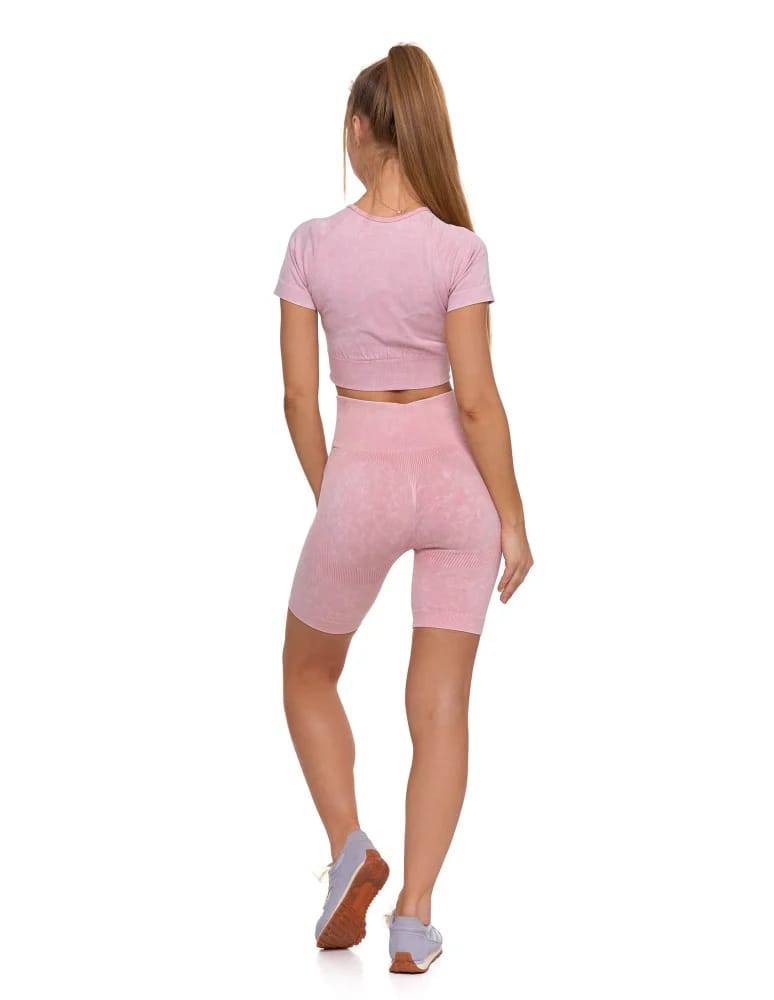 Legginsy damskie - Legginsy kolarki damskie z wysokim stanem i efektem push-up RÓŻOWY  - produkt moraj.pl 4