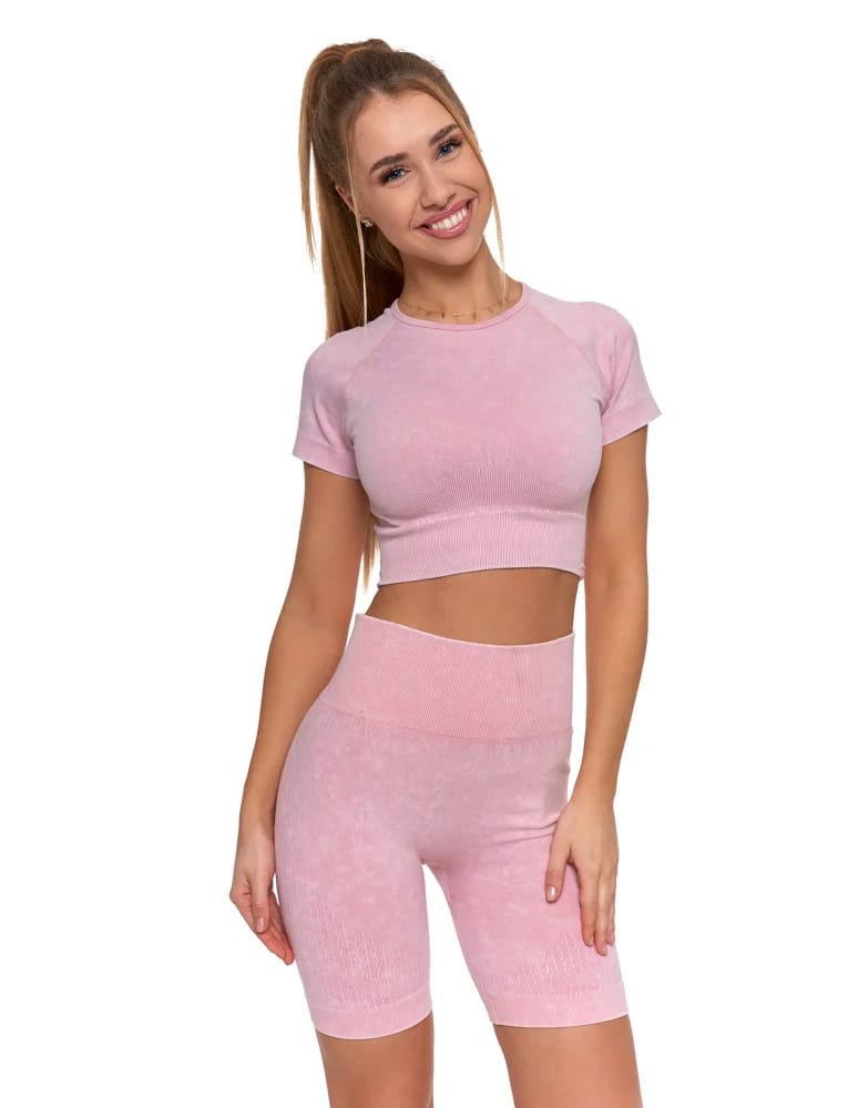 Legginsy damskie - Legginsy kolarki damskie z wysokim stanem i efektem push-up RÓŻOWY  - produkt moraj.pl 5
