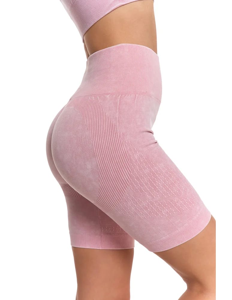 Legginsy damskie - Legginsy kolarki damskie z wysokim stanem i efektem push-up RÓŻOWY  - produkt moraj.pl 8