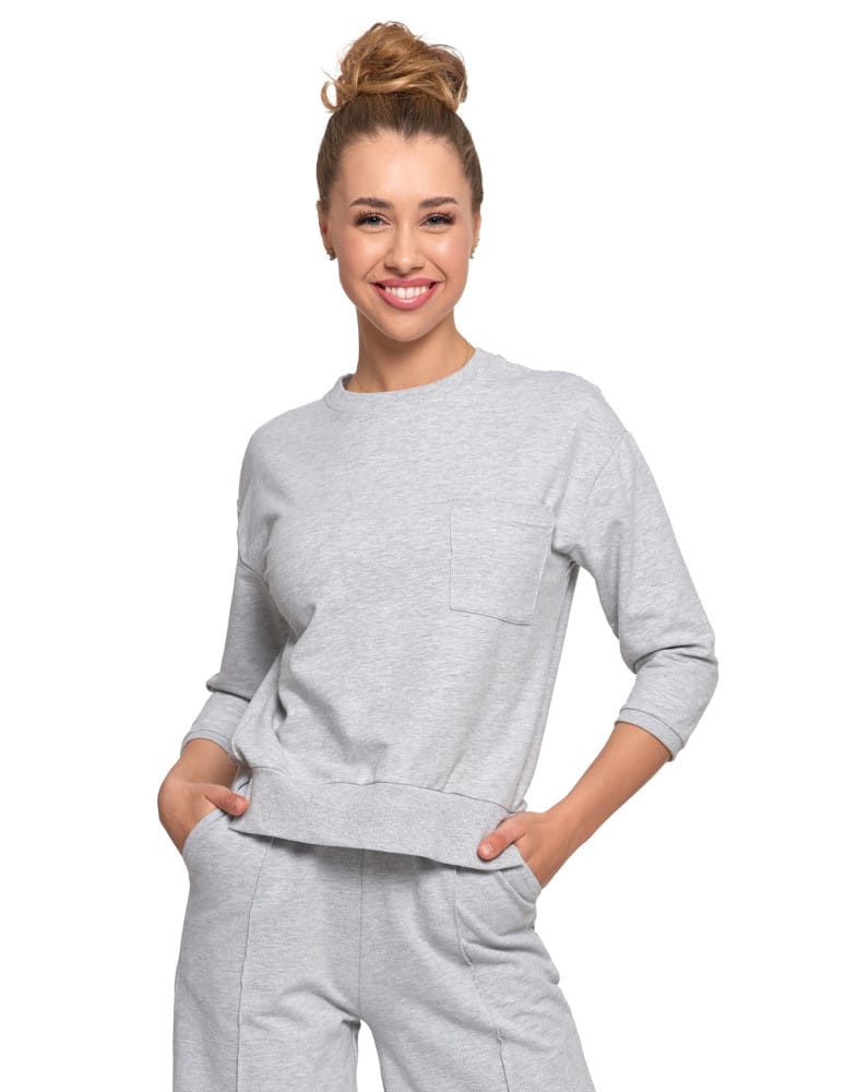 Bluzy damskie - Bluza damska z kieszonką o luźnym kroju SZARY - produkt moraj.pl 1