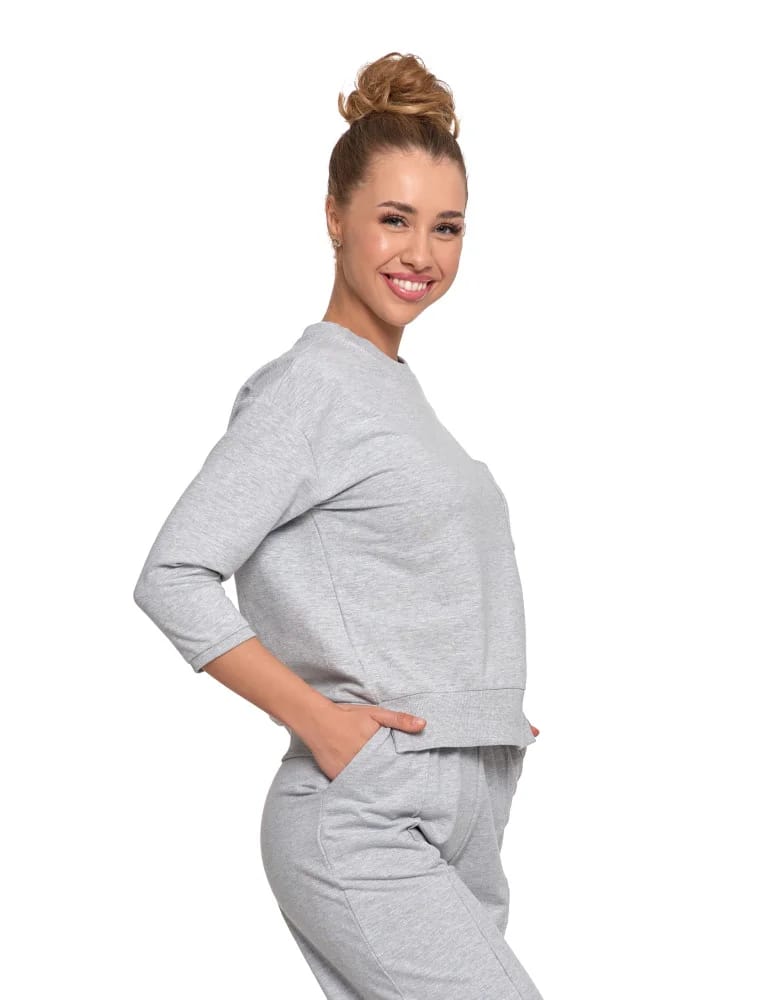 Bluzy damskie - Bluza damska z kieszonką o luźnym kroju SZARY  - produkt moraj.pl 2