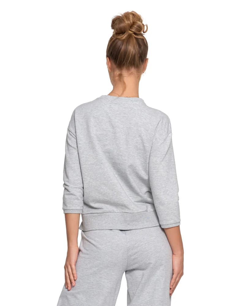 Bluzy damskie - Bluza damska z kieszonką o luźnym kroju SZARY  - produkt moraj.pl 3