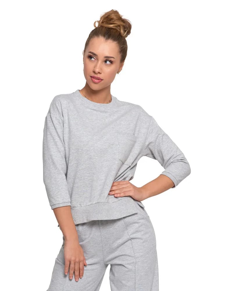 Bluzy damskie - Bluza damska z kieszonką o luźnym kroju SZARY  - produkt moraj.pl 4