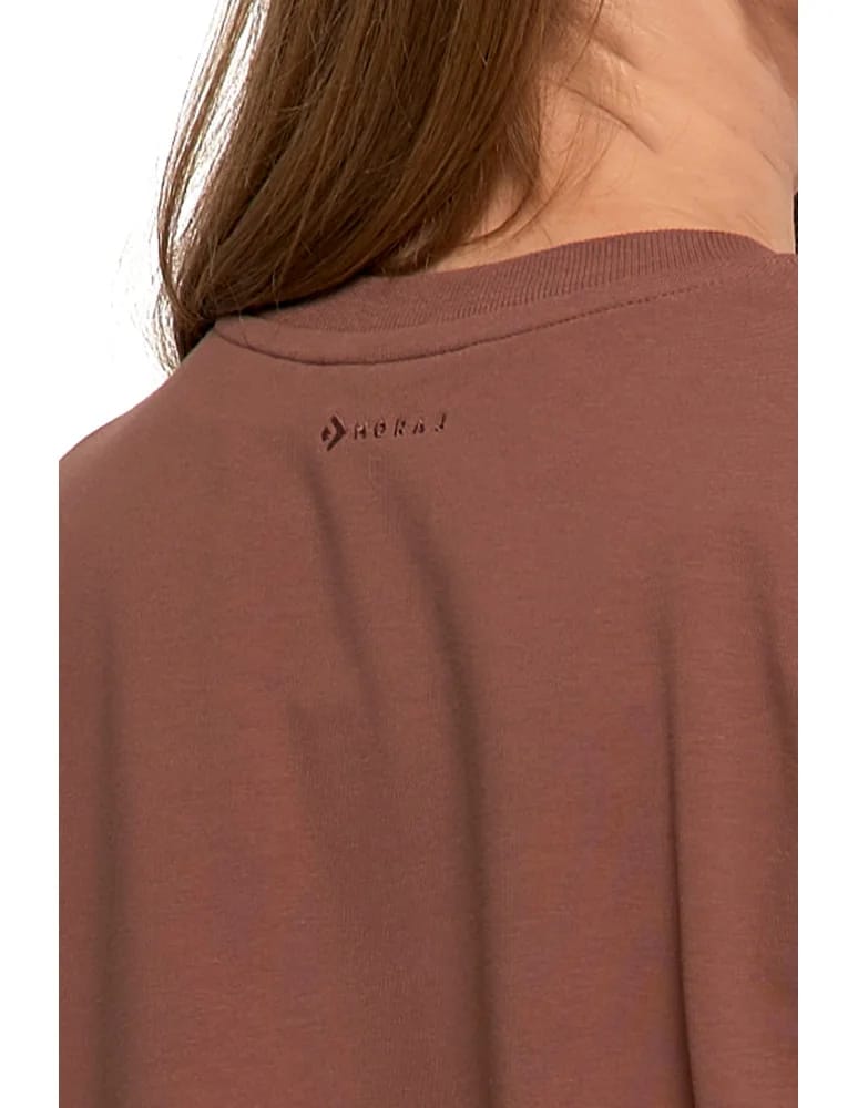 Bluzy damskie - Bluza dresowa damska z rękawem 3/4 i rozcięciem po bokach BRĄZOWY - produkt moraj.pl 3
