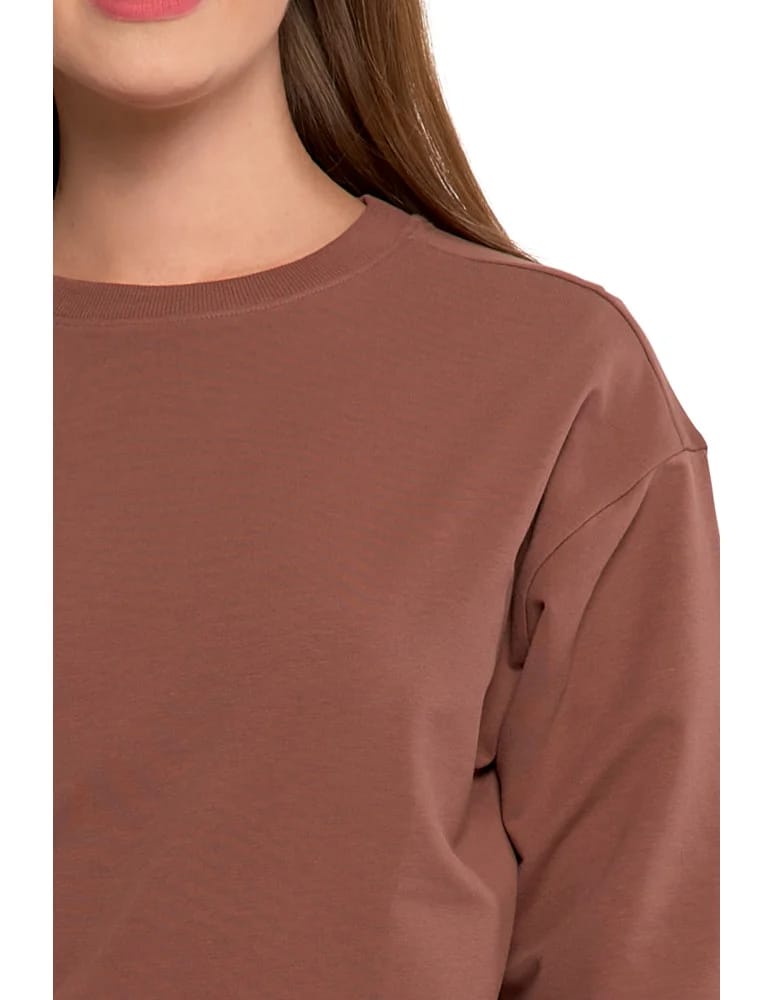 Bluzy damskie - Bluza dresowa damska z rękawem 3/4 i rozcięciem po bokach BRĄZOWY - produkt moraj.pl 5