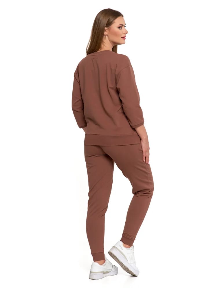 Bluzy damskie - Bluza dresowa damska z rękawem 3/4 i rozcięciem po bokach BRĄZOWY - produkt moraj.pl 9