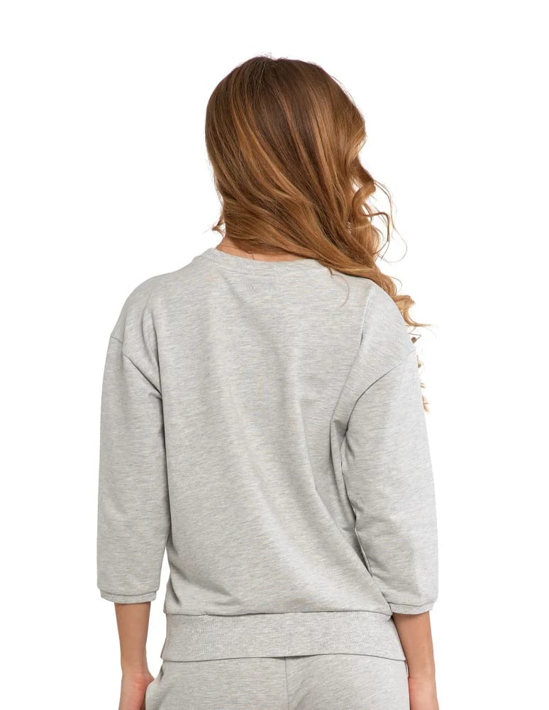 Bluzy damskie - Bluza dresowa damska z rękawem 3/4 i rozcięciem po bokach JASNY SZARY - produkt moraj.pl 2