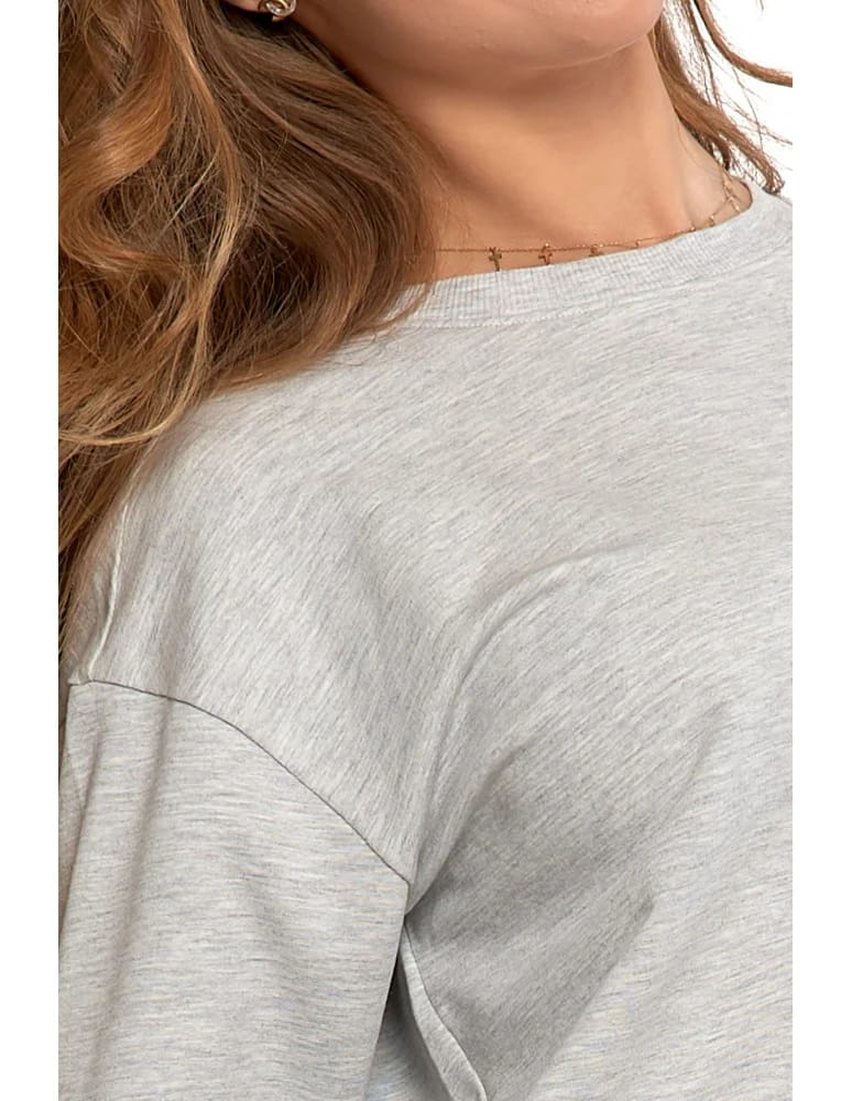 Bluzy damskie - Bluza dresowa damska z rękawem 3/4 i rozcięciem po bokach JASNY SZARY - produkt moraj.pl 4