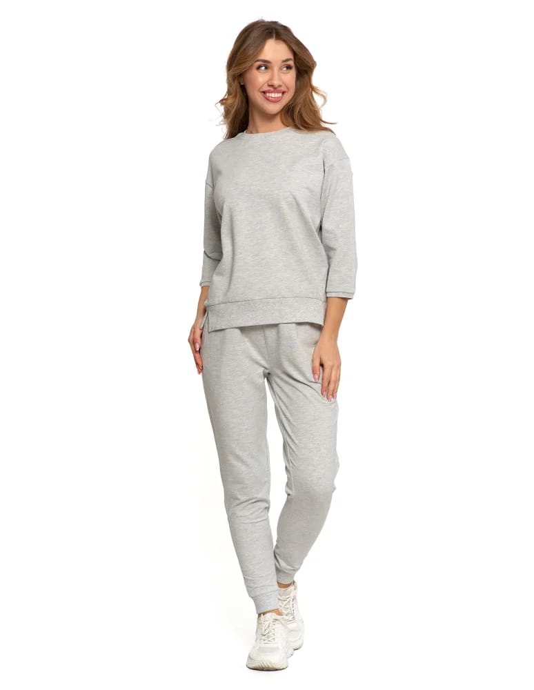 Bluzy damskie - Bluza dresowa damska z rękawem 3/4 i rozcięciem po bokach JASNY SZARY - produkt moraj.pl 8