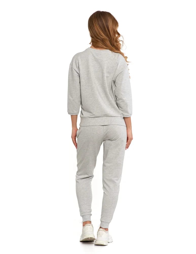 Bluzy damskie - Bluza dresowa damska z rękawem 3/4 i rozcięciem po bokach JASNY SZARY - produkt moraj.pl 11