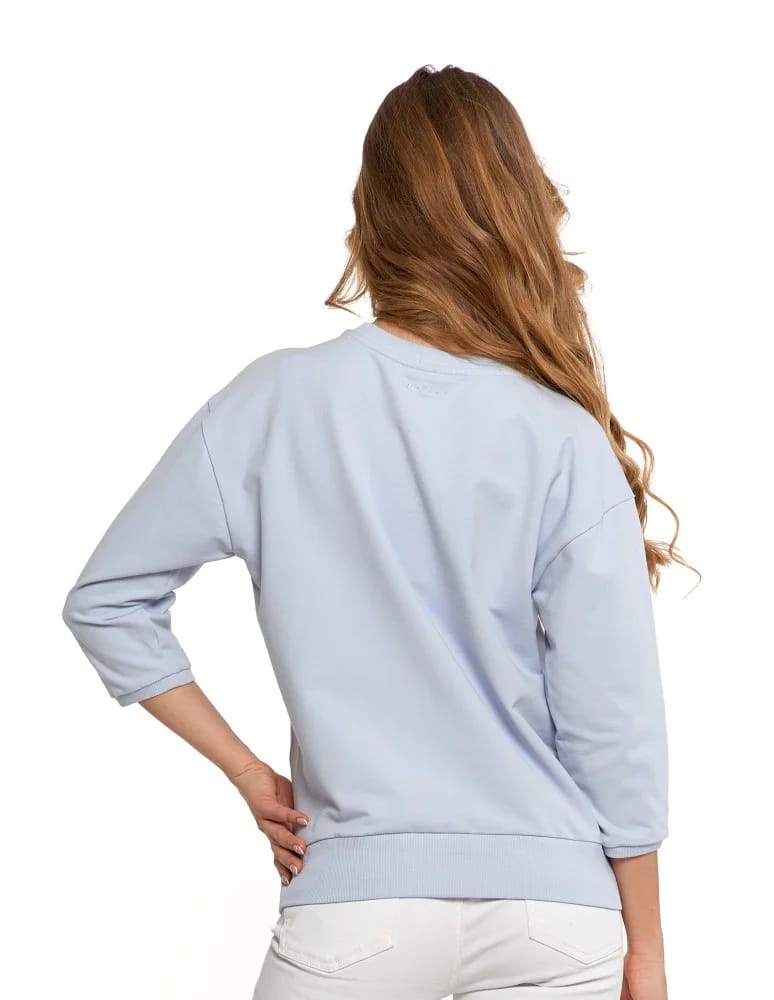 Bluzy damskie - Bluza dresowa damska z rękawem 3/4 i rozcięciem po bokach JASNY NIEBIESKI - produkt moraj.pl 2