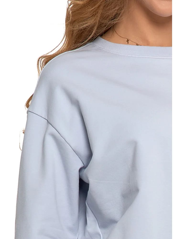 Bluzy damskie - Bluza dresowa damska z rękawem 3/4 i rozcięciem po bokach JASNY NIEBIESKI - produkt moraj.pl 5