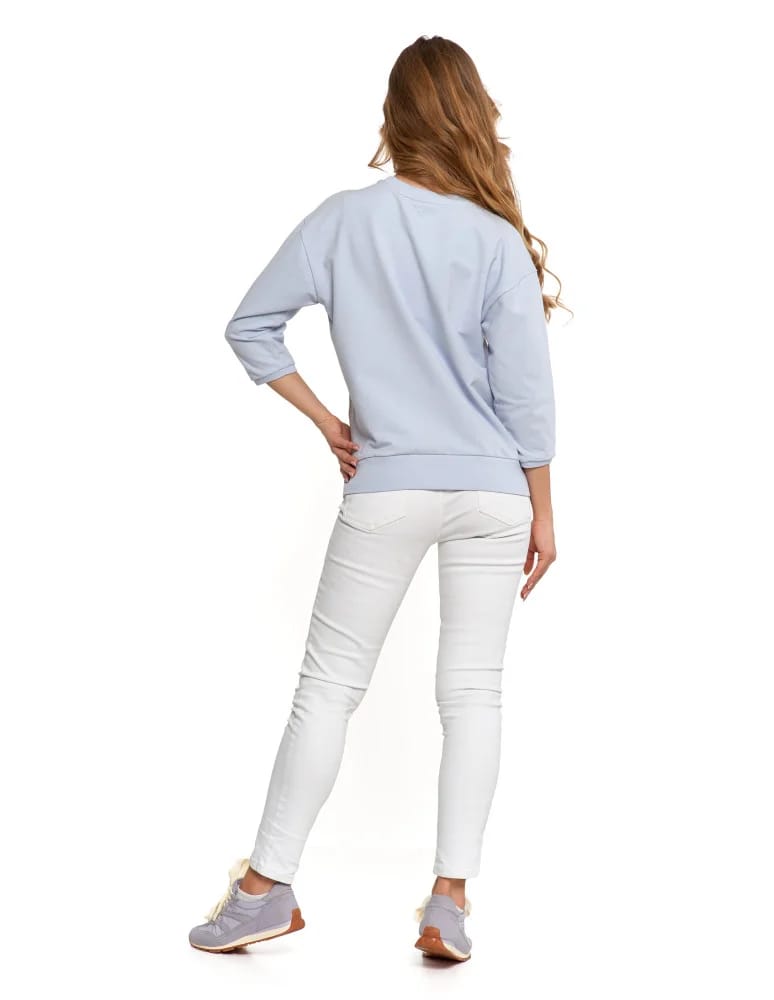Bluzy damskie - Bluza dresowa damska z rękawem 3/4 i rozcięciem po bokach JASNY NIEBIESKI - produkt moraj.pl 9