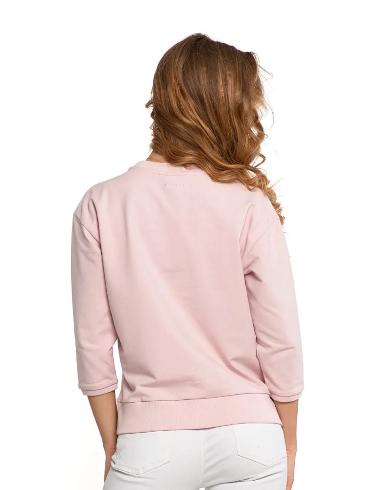 Bluzy damskie - Bluza dresowa damska z rękawem 3/4 i rozcięciem po bokach RÓŻOWY  - produkt moraj.pl 2