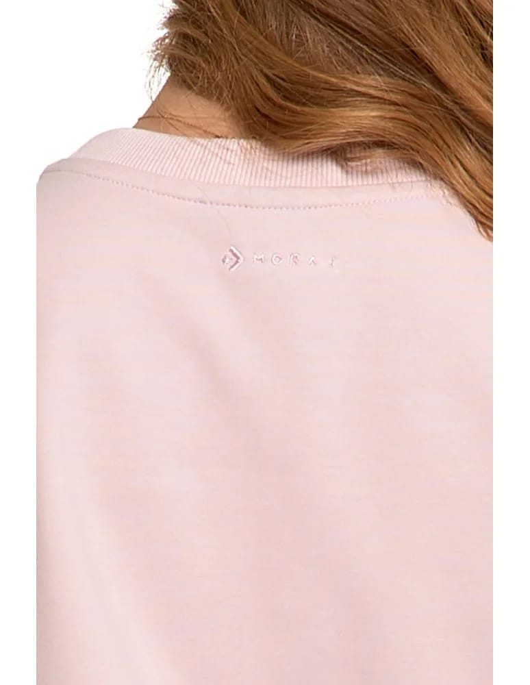 Bluzy damskie - Bluza dresowa damska z rękawem 3/4 i rozcięciem po bokach RÓŻOWY  - produkt moraj.pl 3