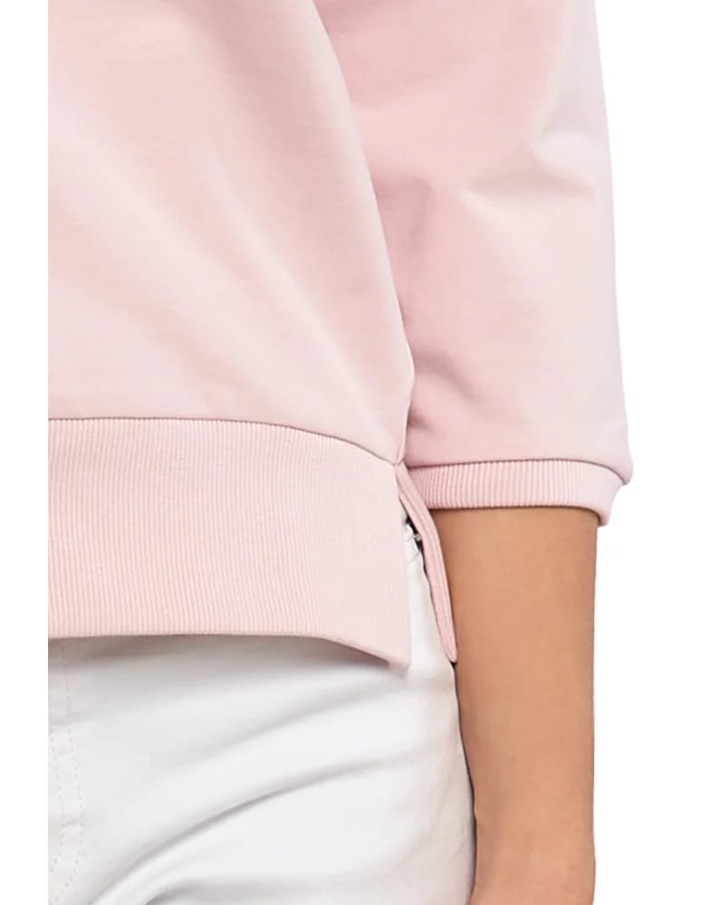 Bluzy damskie - Bluza dresowa damska z rękawem 3/4 i rozcięciem po bokach RÓŻOWY  - produkt moraj.pl 4