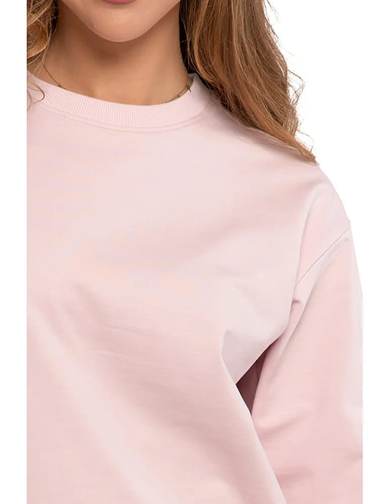 Bluzy damskie - Bluza dresowa damska z rękawem 3/4 i rozcięciem po bokach RÓŻOWY  - produkt moraj.pl 5