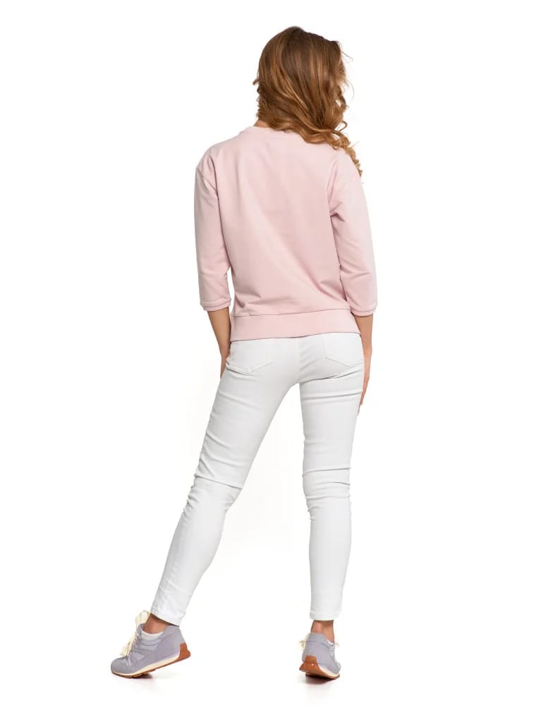 Bluzy damskie - Bluza dresowa damska z rękawem 3/4 i rozcięciem po bokach RÓŻOWY  - produkt moraj.pl 7