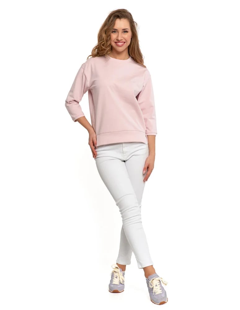 Bluzy damskie - Bluza dresowa damska z rękawem 3/4 i rozcięciem po bokach RÓŻOWY  - produkt moraj.pl 10
