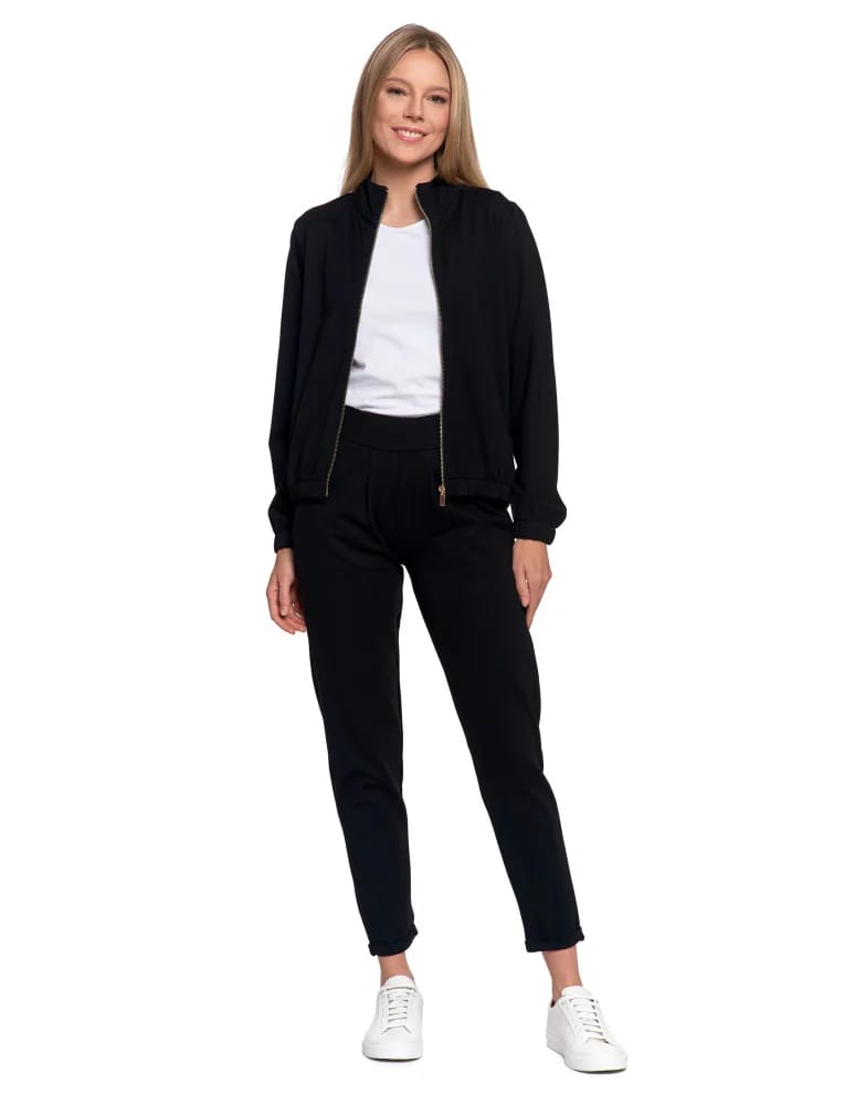 Bluzy damskie - Bluza damska ze stójką na suwak i kieszeniami CZARNY - produkt moraj.pl 9