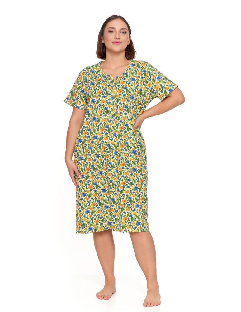 Koszule nocne - Damska koszula nocna rozpinana z krótkim rękawem Plus Size ŻÓŁTY - produkt moraj.pl 1